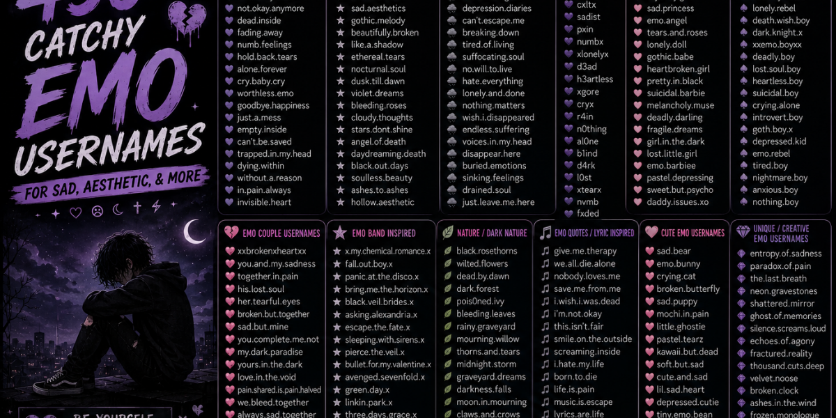 450+ Catchy Emo Usernames for Sad, Aesthetic, & More