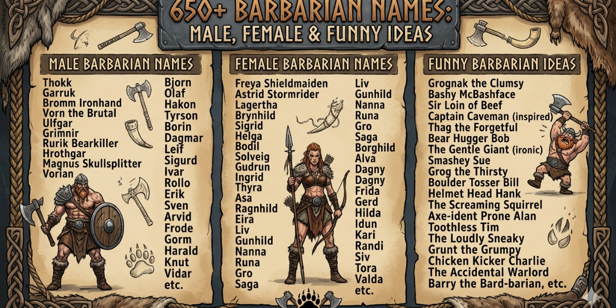 650+ Barbarian Names: Male, Female & funny name ideas